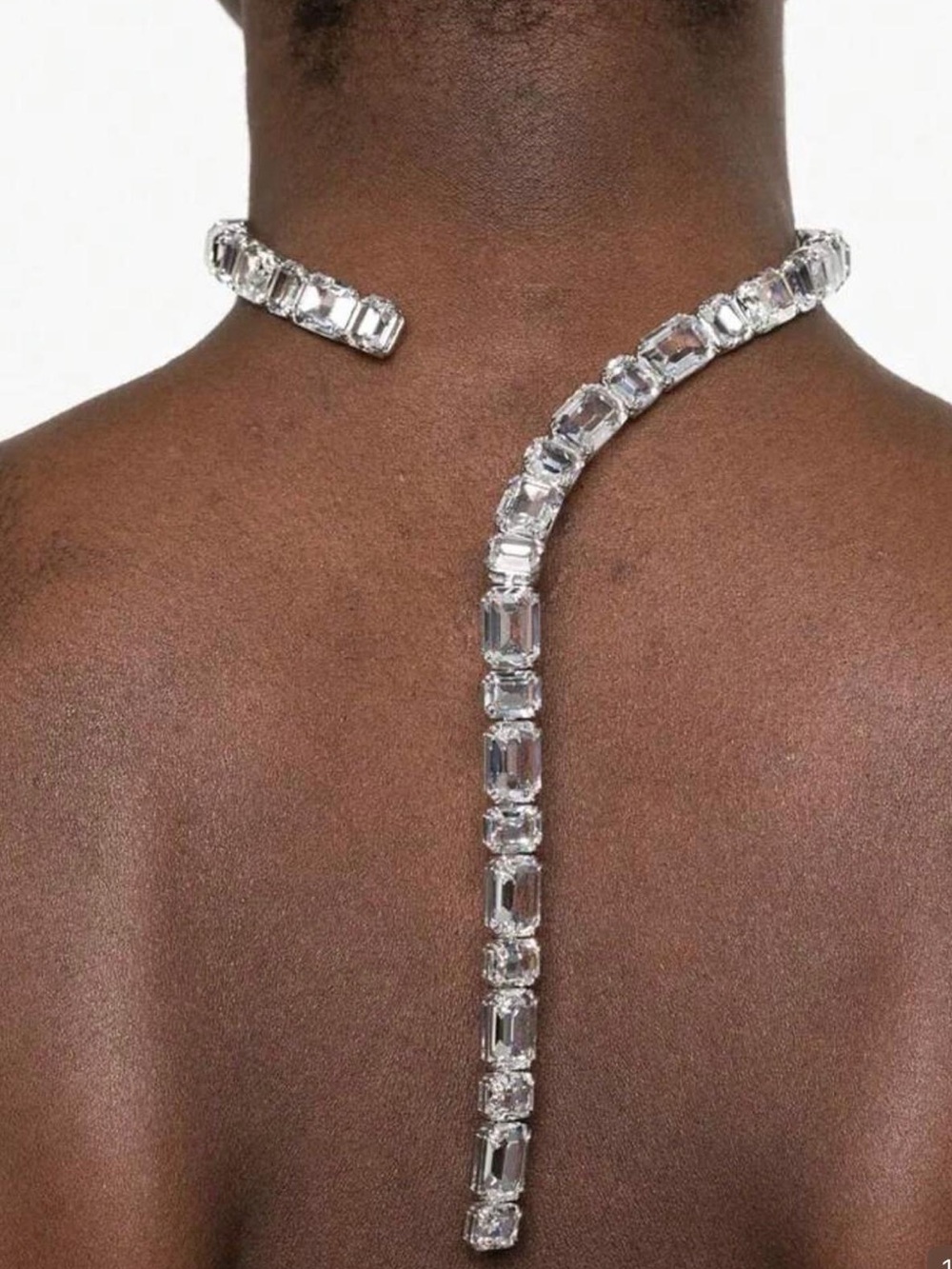 Crystal Back Drop Collar Necklace - Silver Tone